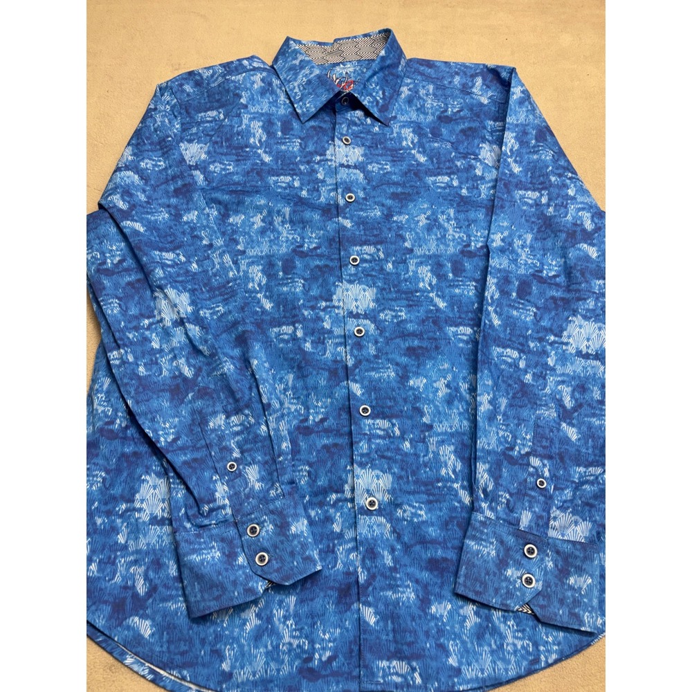 Robert Graham Mens XL Blue Abstract Print Long Sleeve Button Down FlipCuff Shirt